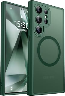 CANSHN Magnetic Cover for Samsung Galaxy S24 Ultra (6.8 Inches) [Full Camera Protection] Translucent Matte Slim Protective Shockproof Case, Deep Green