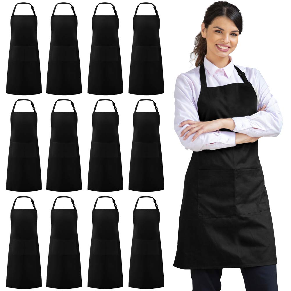 Syntus 12 Pack Apron with 2 Pockets Aprons for Men Women, Polyester, Black | Bul