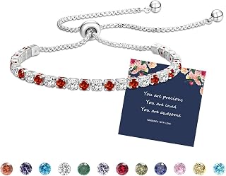 Silver Tennis Birthstone Bracelet for Womens Crystal Zirconia Bracelet Card