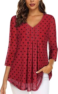 Misyula Style 3/4 Sleeve Tops for Women V Neck Double Layers Blouses