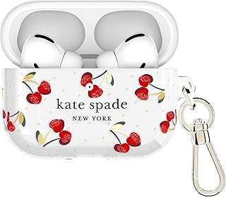Kate Spade New York Funda Protectora para AirPods Pro 3 con Clip para Llavero, diseño de Lunares de Cereza, Compatible con AirPods de 3ª generación