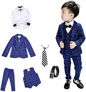 §ｚｚ．ｌｕｘｉ Boys' Formal Suit, Kids' Clothing, 6-Piece Set, Jacket, Vest, Pants, Bow Tie, Necktie, Brooch, Recitals, Weddings, Ceremonies, Entrance Ceremonies, Graduations, Boys, Purple, Navy, 90-170 cm