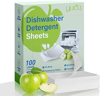YUCO Dishwasher Detergent Sheets, 100 Loads Eco Friendly Plastic-Free Dishwashing Soap Strips, Quick Dissolving Dishwasher Pods Alternative for Dishes and Cookware (Green Apple)