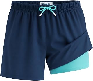 MaaMgic Boys’ Swimming Trunks, Children’s Swimming Shorts, Quick-Drying Swimming Shorts Little Ones, 2-in-1 Board Shorts with Compression Lining, Pockets, Adjustable Drawstring, Reusable