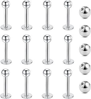 Gojewen 12pcs Lip Studs Labret Bars Stainless Steel 6-12mm Silver Gold Black Helix Tragus Stud Piercing Jewellery