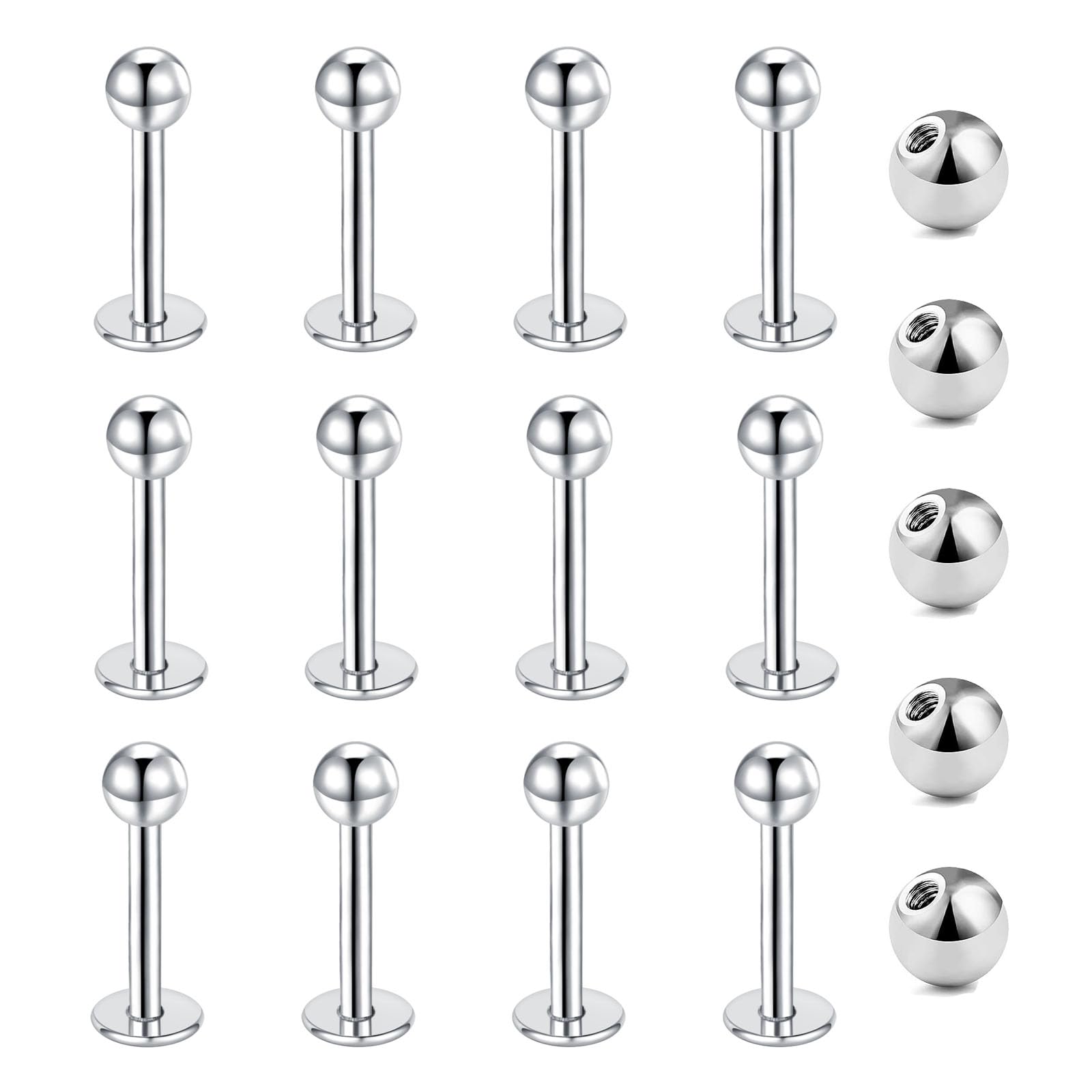 Gojewen 12pcs Lip Studs Labret Bars Stainless Steel 6-12mm Silver Gold Black Hel