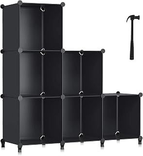 6 Cube Closet Organizers, Cube Storage Shelf Bookshelf, 11.8x11.8x11.8 inch | Cube Storage Organizer with Metal Hammer, Closet Organizers and Storage for Closet, Bedroom, Kitchen, Black