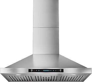 IKTCH 36-inch Wall Mount Range Hood 900 CFM Ducted/Ductless Convertible, Kitchen Chimney Vent Stainless Steel with Gesture Sensing & Touch Control Switch Panel, 2 Pcs Adjustable Lights(IKP02-36'')