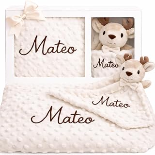 Pack Blanket with Doudou Personalised Gift Newborn Name Embroidered | Extra soft and matching doudou blanket with embroidered name to accompany the baby with comfort and an unforgettable memory