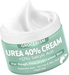 Grocerism Urea Cream 40% for Feet Maximum Strength Hand & Foot Cream 5.29oz | with 2% Salicylic Acid, Aloe Vera & Hyaluronic Acid, Softens Rough, Callused Skin for Dry Heels, Hands, Elbows and Knees