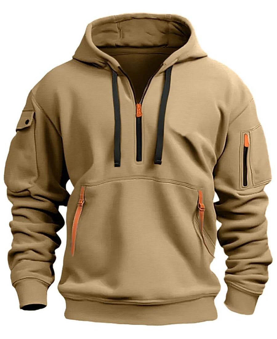 Men's Hoodie Pullover Zipper Long Sleeve Sweatshirts Solid Color Thick Warm