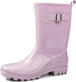 DKSUKO Women's Waterproof Rain Boots Mid Calf Rubber Garden Shoes