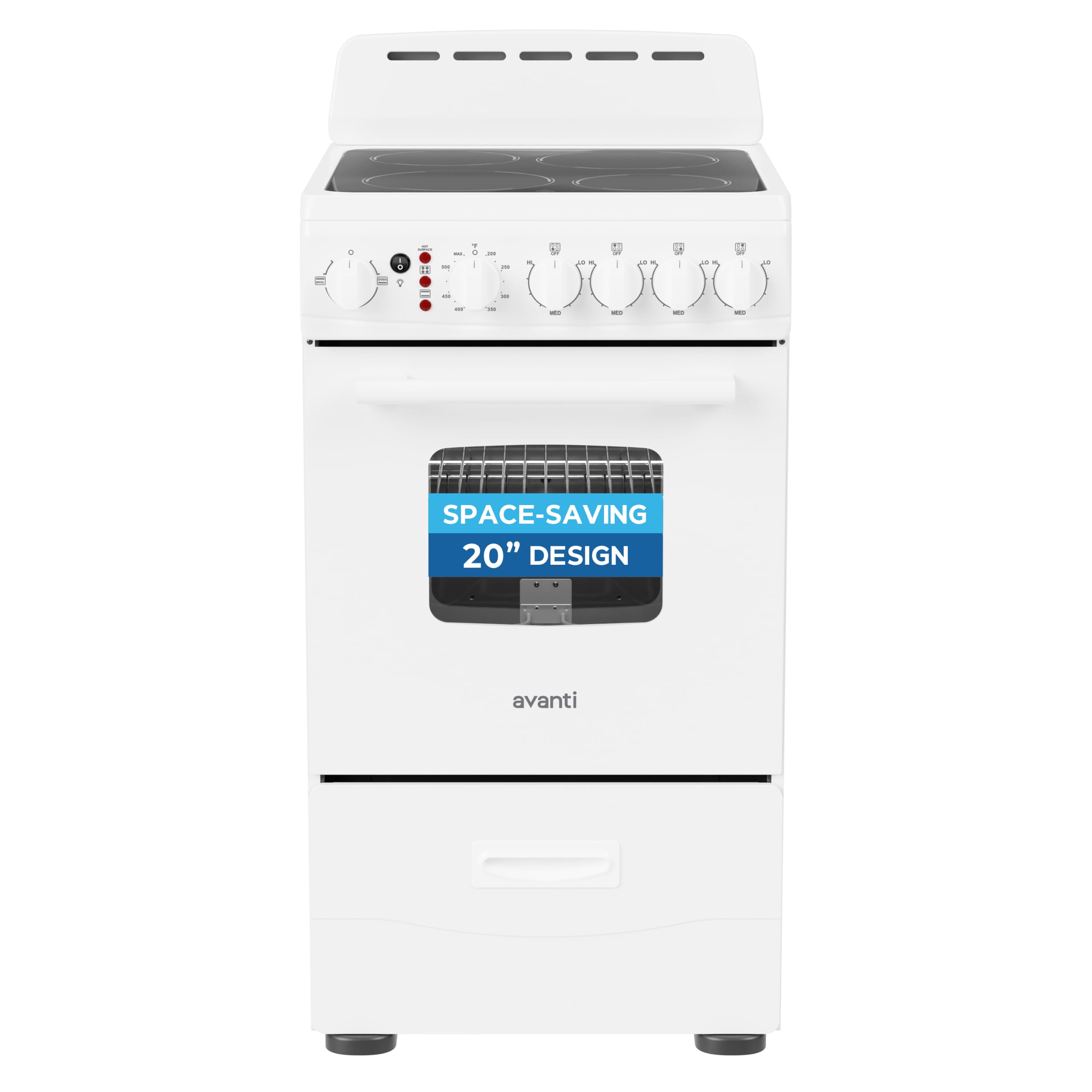 Avanti 20-Inch Freestanding Electric Range with Ceramic Glass Cooktop, in White 