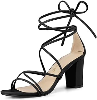 Allegra K Women's Strappy Lace Up Chunky Heeled Sandals
