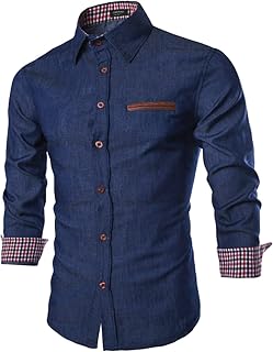 COOFANDY Denim Shirt Men Long Sleeve Vintage Shirt