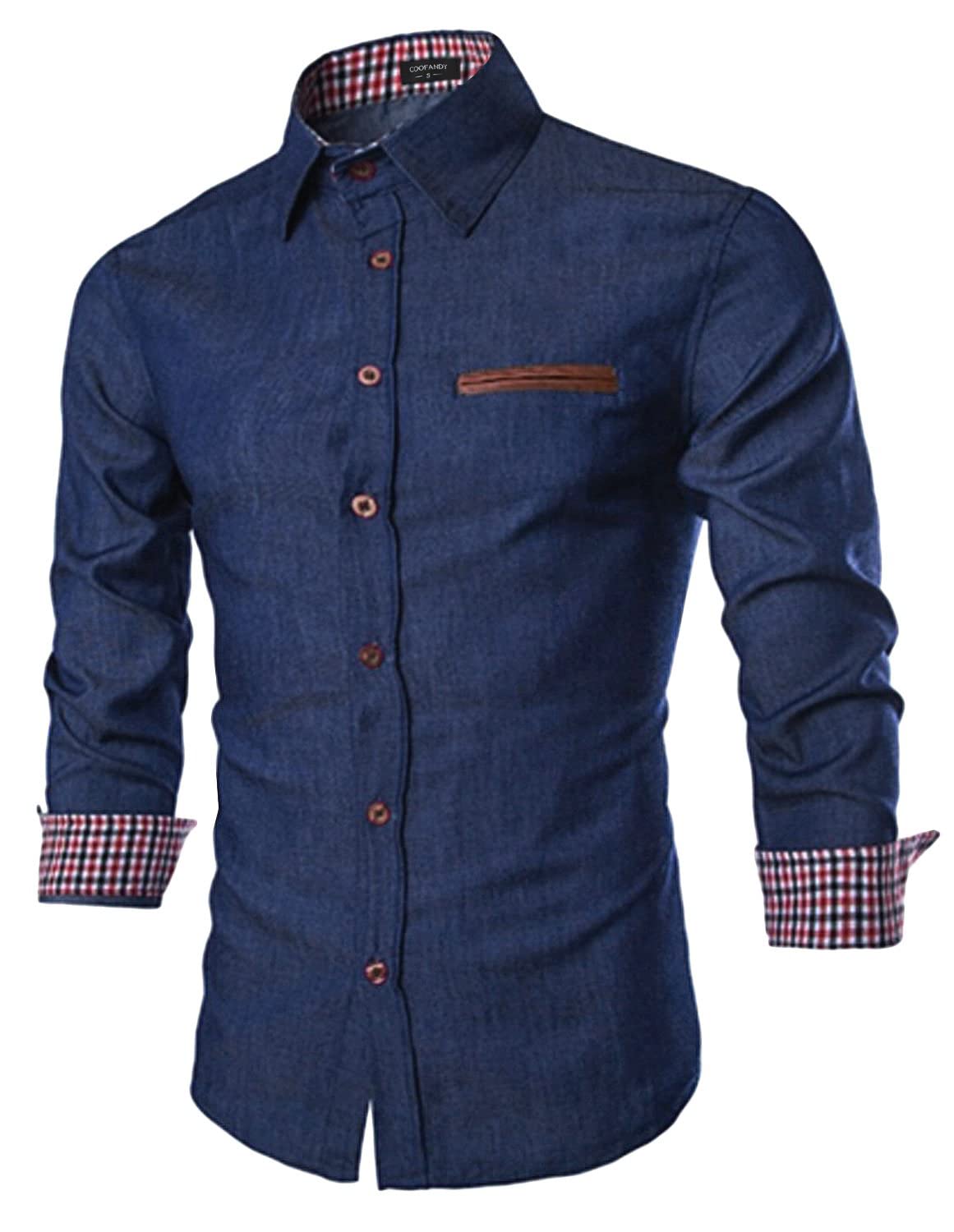 COOFANDY Denim Shirt Men Long Sleeve Vintage Shirt