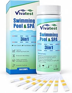VivaTest Hot Tub Test Strips and Pool Test Strips, 150 Pack 3-in-1 Water Testing Kit for Free Chlorine, pH and Total Alkalinity, Swimming Pools and Spas