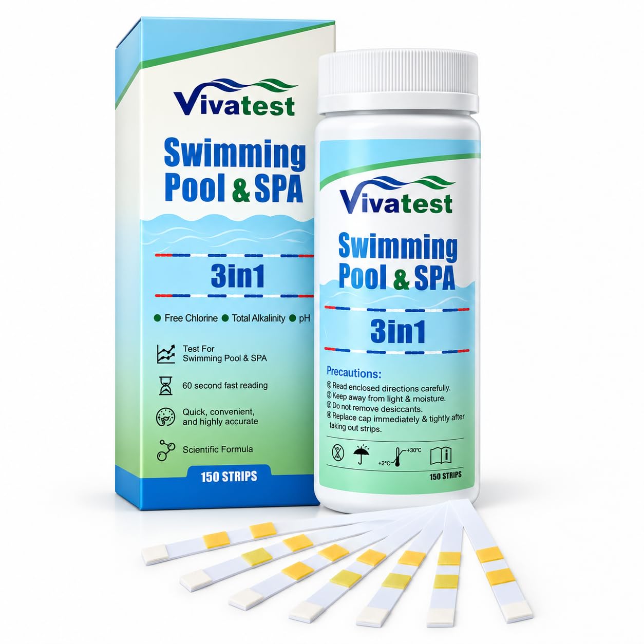 VivaTest Hot Tub Test Strips and Pool Test Strips, 150 Pack 3-in-1 Water Testing