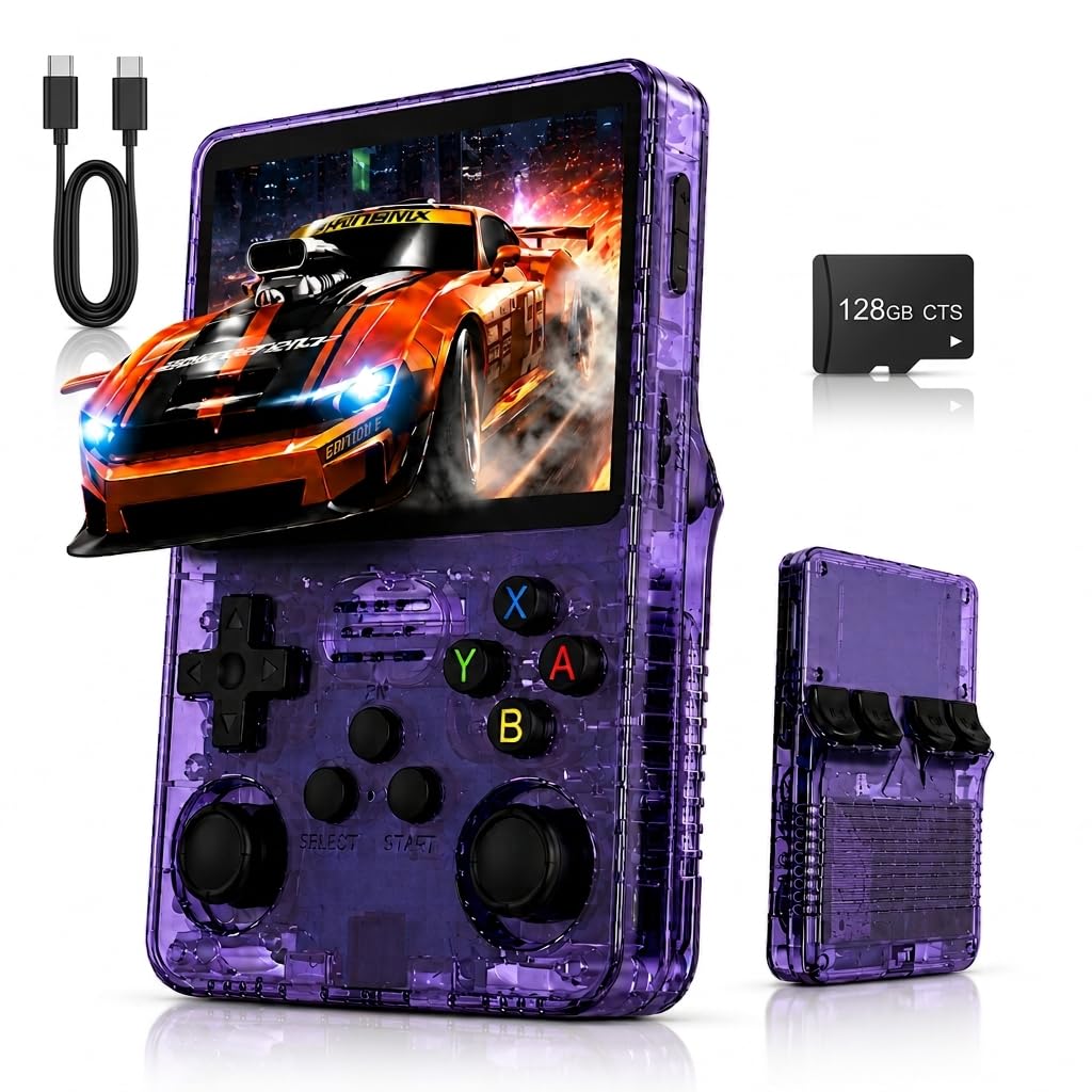 R36S Handheld Game Console 2026 -128G,Purple Transparent. | 2026 Opensource Syst