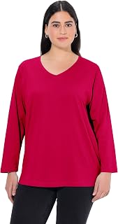 Ulla Popken Women's Plus Size V Shirt, Basic Relaxed, Long Sleeve 725334