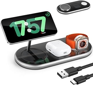 LOOWARTS Wireless Charger iPhone Charging Station, Qi2 Wireless with Charger Stand, 3 in 1 Apple Wireless Charging Station for iPhone 16 15 14 13 12 Series and AirPods, Apple Watch Series.