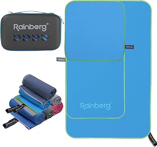 Rainberg 3 Pack Light Blue Microfibre Towel, Super Absorbent, Quick Dry Beach Towel Ultra Compact Lightweight Soft Microfiber Towels for Gym, Swimming, Camping, Yoga & Sports