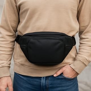 Sports Waist Bag Waterproof Waist Bag Adjustable Shoulder Bag for Running, Outdoor Fitness with Large Capacity Design, Black, Casual