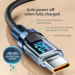 120W Ultra Fast Charging Data Cable for IPone 15/16/S22/S23 Type-C Fully compatible with digital display Support LED screen for real-time power output (Black, 39")