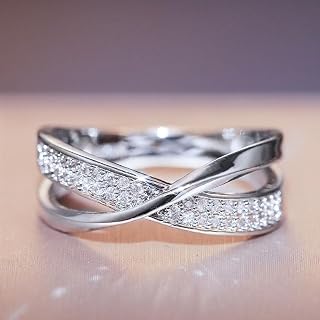 White Gold Plated Cubic Zirconia Elegant Mobius Band Statement Ring Personalized Accessory Ideal for Women's Daily Casual Wear Party Holiday Anniversary Love Jewelry Gift
