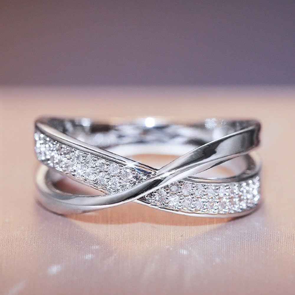 White Gold Plated Cubic Zirconia Elegant Mobius Band Statement Ring Personalized