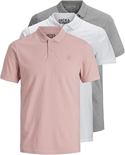 Jack & Jones 12171776 Pack of 3 Men's Polo Shirts Slim Fit Short Sleeve Black White Blue Grey XS S M L XL XXL