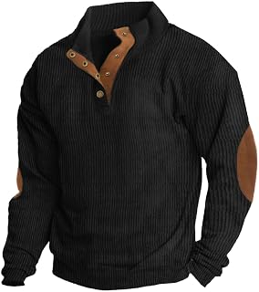 ONLYSTORY Mens Corduroy Sweatshirt Stand Collar 1/4 Button Pullover