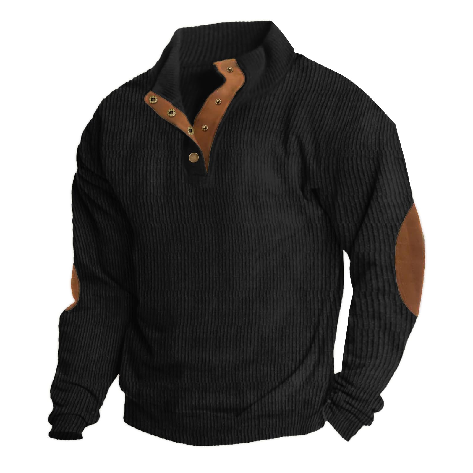 ONLYSTORY Mens Corduroy Sweatshirt Stand Collar 1/4 Button Pullover