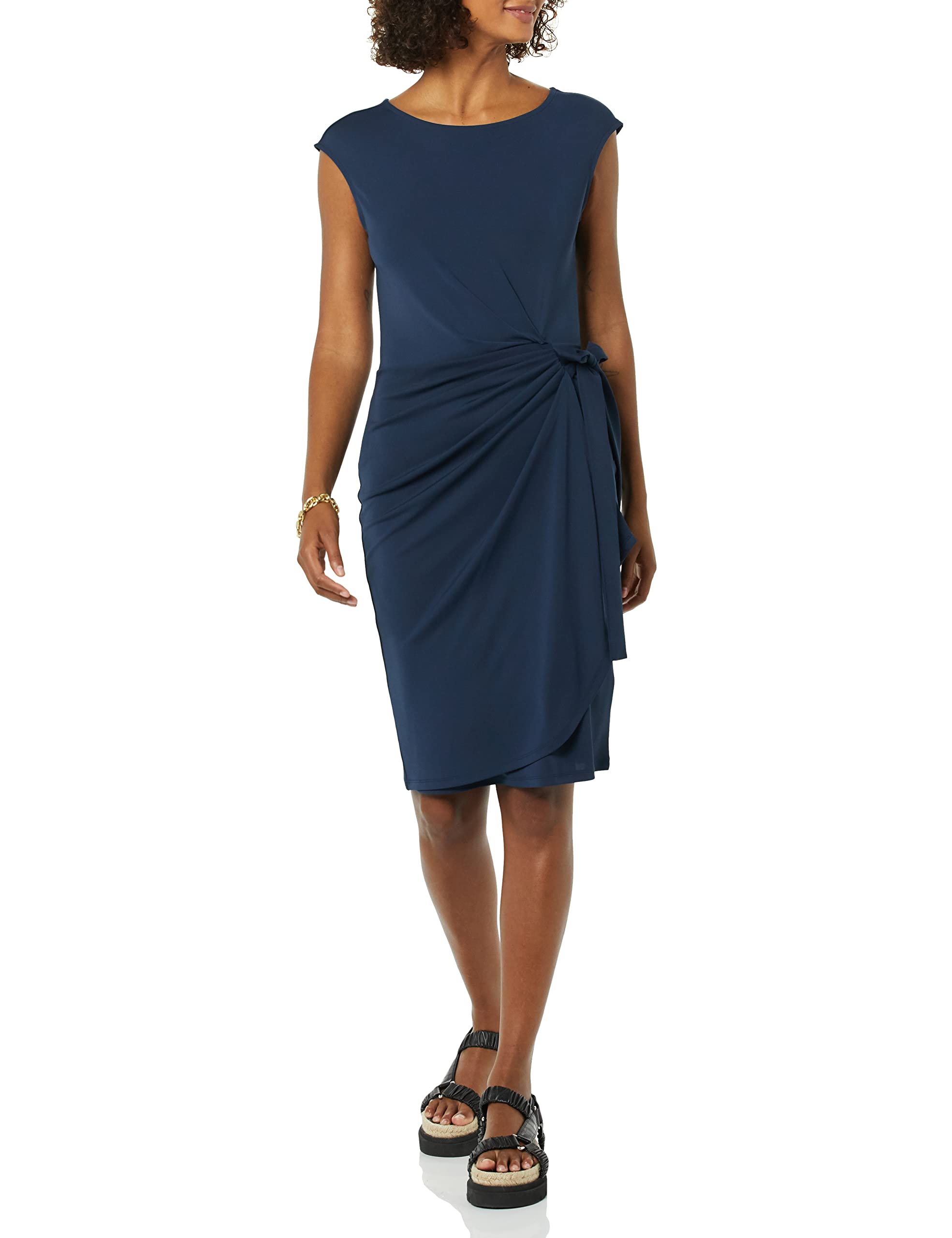 Amazon Essentials Femme Robe Effet Portefeuille, col Bateau et Mancherons