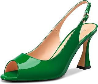 Saekcted Women's Mid Heel Open Toe Pumps Sandals Ankle Strap Slingback Slip-on Buckle Closure Dance Cute Dress Summer 8.5CM Heels