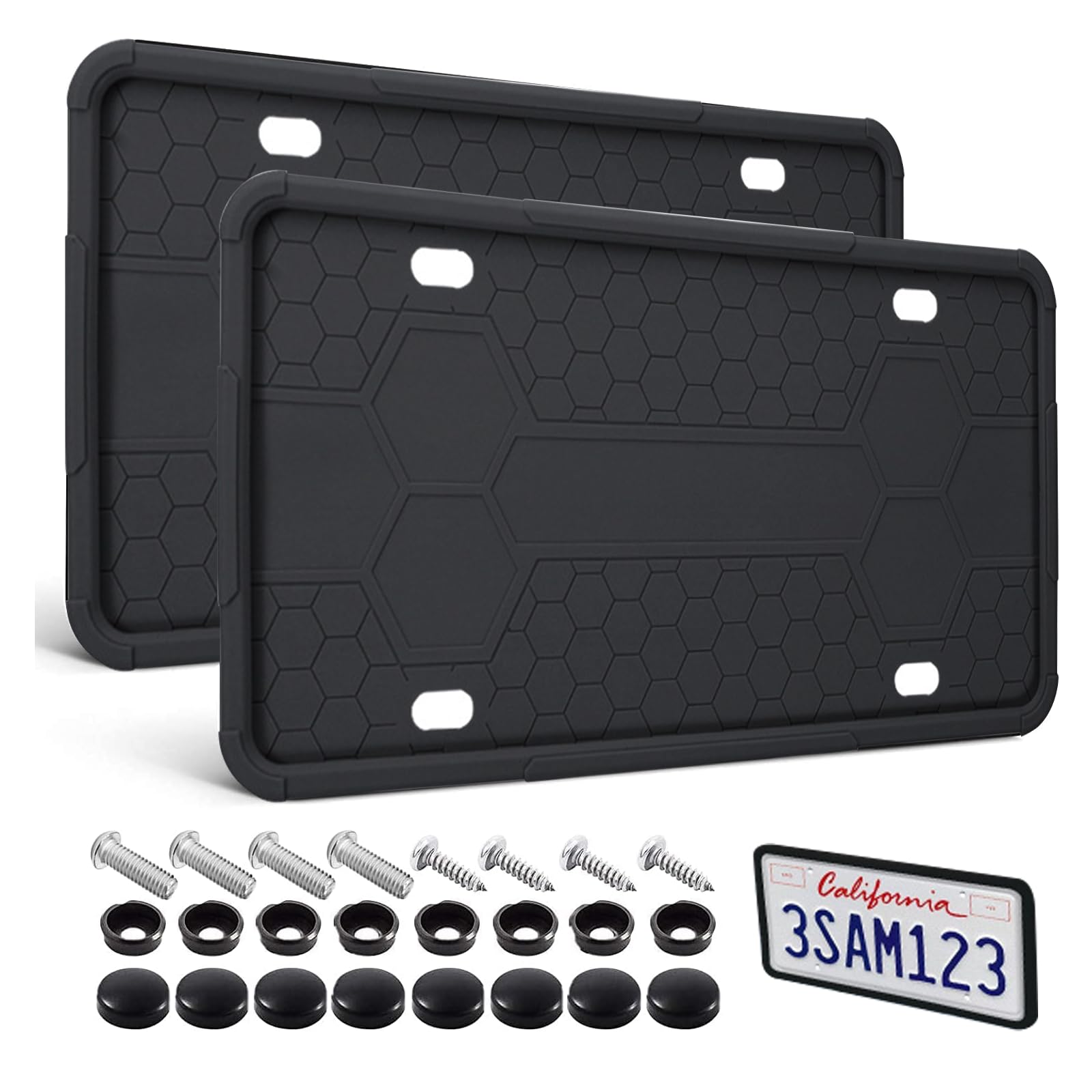 RJUP License Plate Frame 2 Pack Black, Universal Silicone License Plate Holder f
