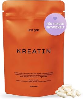 HER ONE Creatine Monohydrate Capsules, 30 Servings, Premium Creatine Monohydrate for Women, for Muscle Building & Physical Performance, 100% Vegan & Gluten Free, 120 Capsules