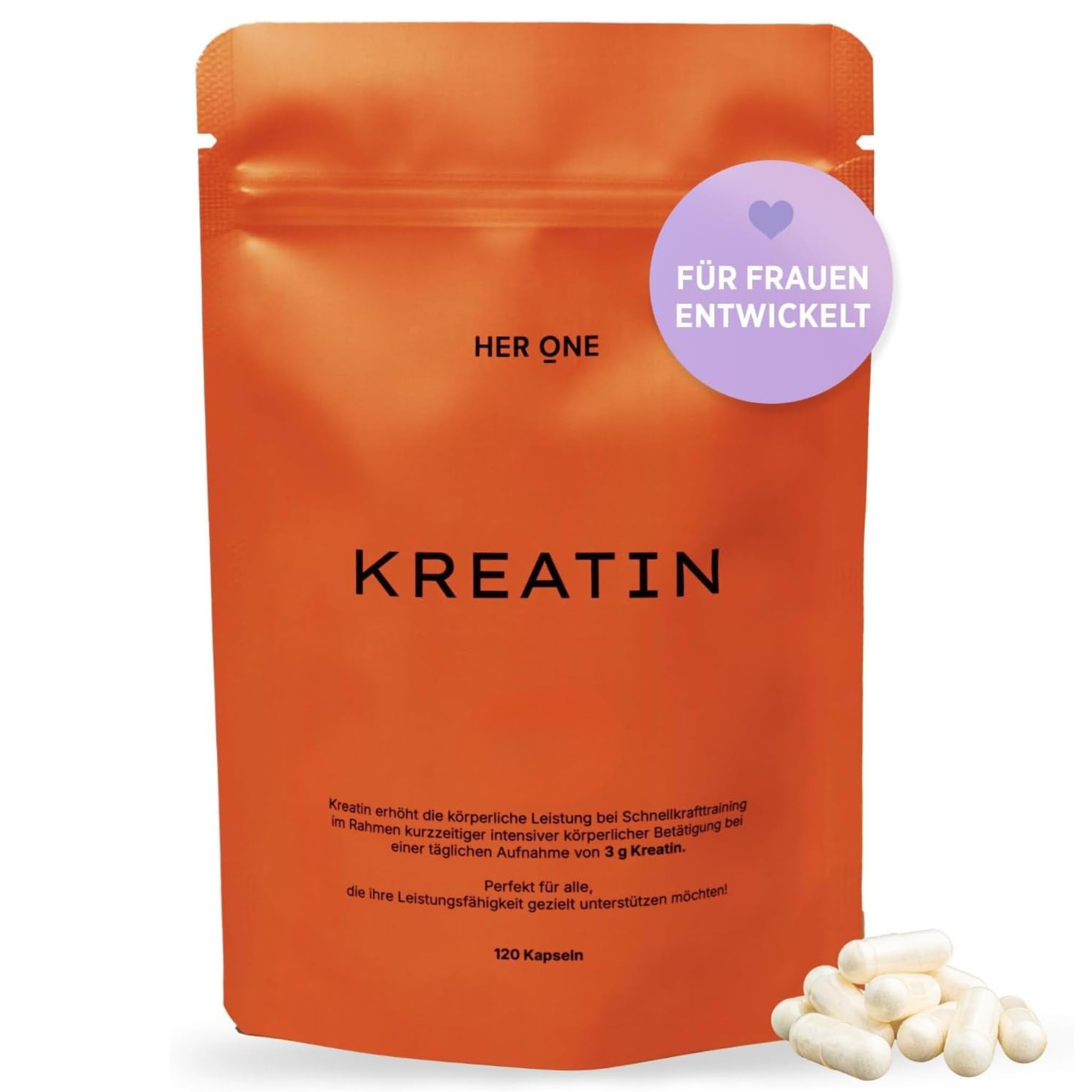 HER ONE Creatine Monohydrate Capsules, 30 Servings, Premium Creatine Monohydrate