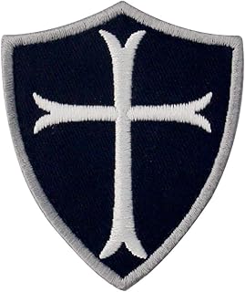 Knights Templar Cross Shield Military Patch Tactical Embroidered Morale Applique Fastener Hook & Loop Emblem, White & Black