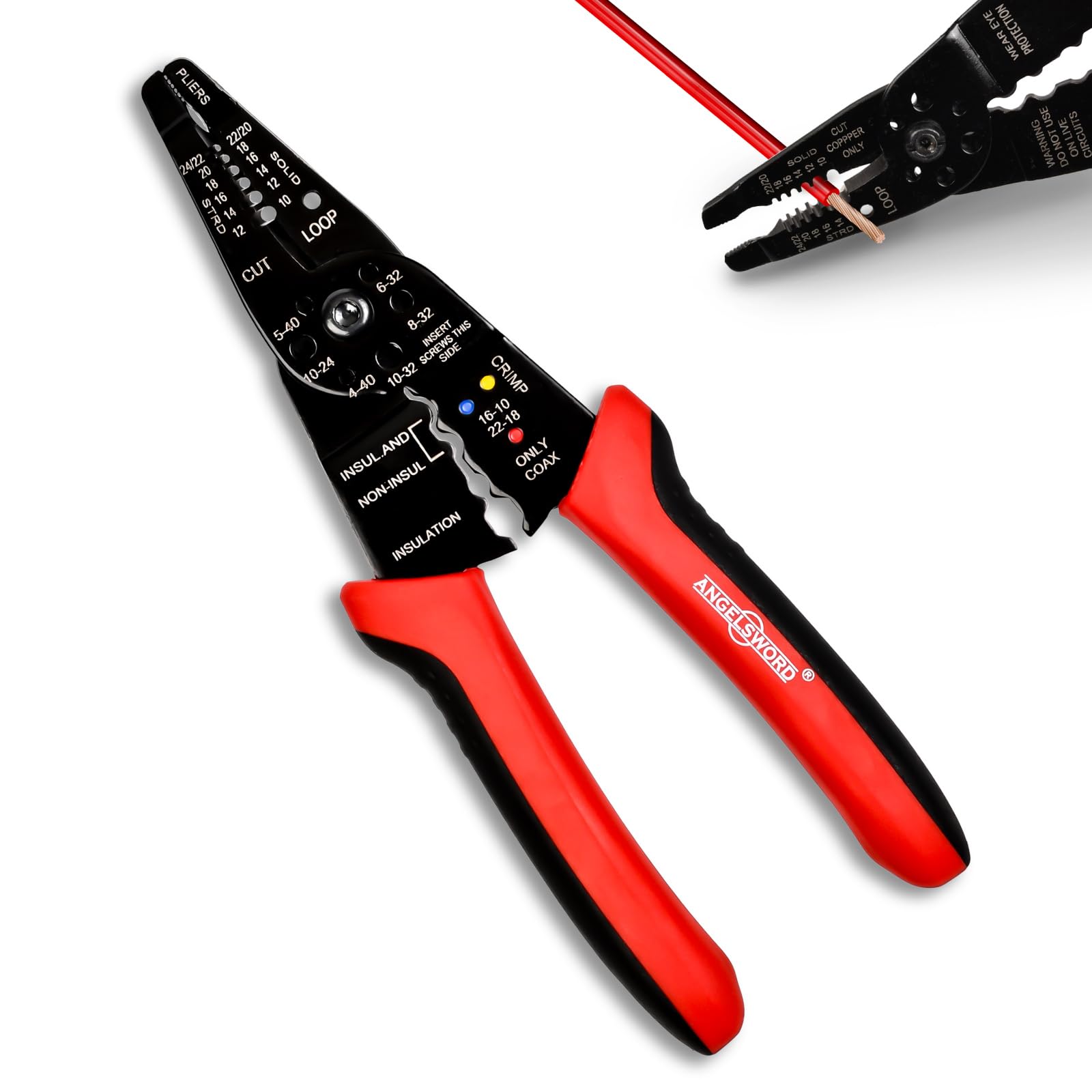 ANGELSWORD 8" Wire Stripper, Wire Cutter, Wire Crimper, Electrician Tool | 10-22