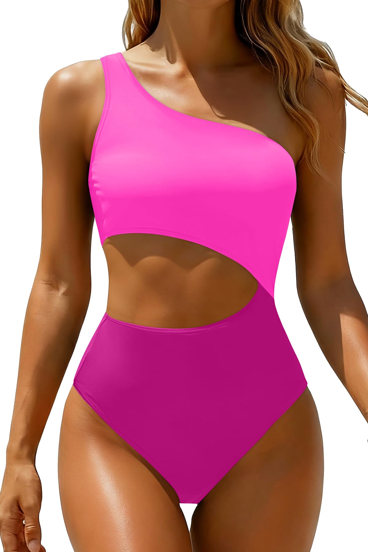 Womens One Shoulder Swimwear One Piece Swimsuit Neckline Knot