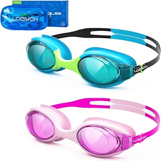 Lobyoh Kids Swimming Goggles, 2 Pieces Swimming Goggles for Toddlers and Youth, Anti-Fog No Leak Clear Vision Pool Goggles for Ages 3-12