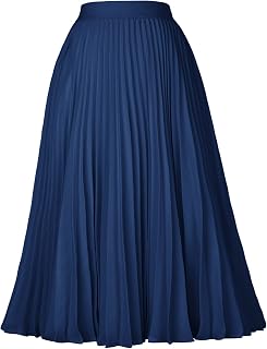 GRACE KARIN Pleated Midi Skirt for Women Chiffon A-Line Outfits