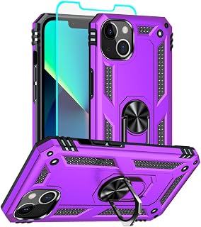 for iPhone 13 Case, Phone Case iPhone 13 with HD Screen Protector, [Military Grade 16ft. Drop Tested] Ring Shockproof Protective Phone Case for iPhone 13,Purple