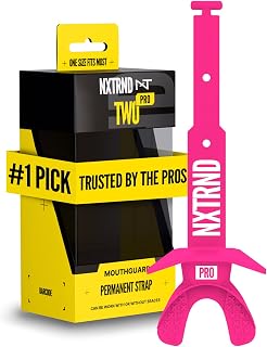 Nxtrnd Two Pro Football Mouth Guard, Permanent Strap, Fits Adult & Youth (Pink)