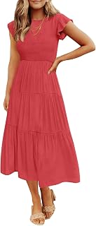 ZESICA Women's 2026 Summer Casual Flutter Short Sleeve Smocked Midi Dress