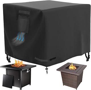 Square Fire Pit Table Cover 32 x 32 x 25 inch, Waterproof, Heavy Duty | Windproof, 600D Oxford with PVC Layer, Fade Resistant, All-Weather Resistant for 28-32 inch Outdoor Patio Propane Gas Firepit