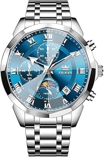 OLEVS Luxury Watches for Men Analog Quartz Waterproof Big Face Dress Stainless Steel Mens Watches Easy Read Business Classic Casual Day Date Chronograph and Moonphase Luminous Montre Homme