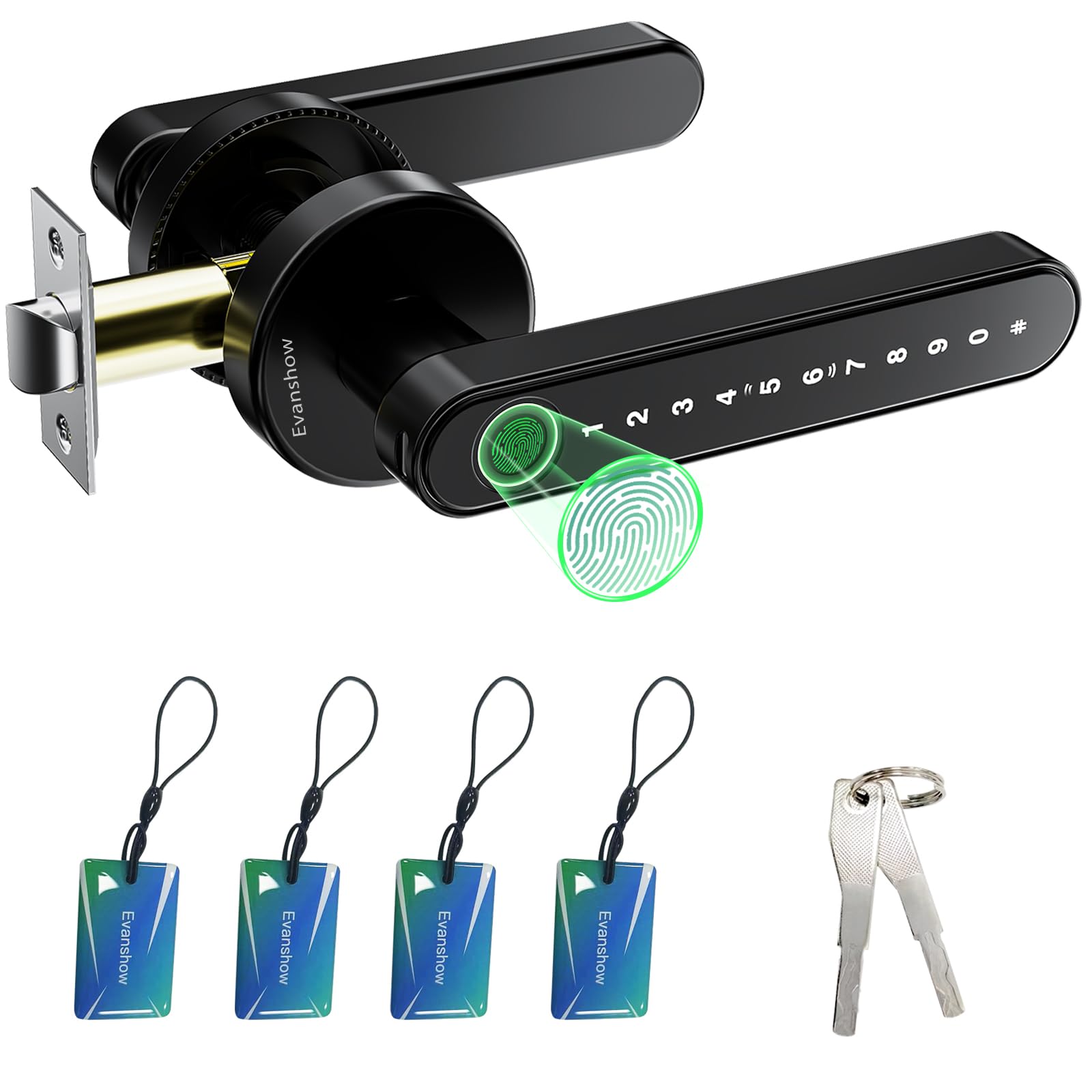 Evanshow Fingerprint Door Lock Biometric Door Knob with Keypad Keyless Entry, Do