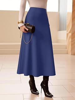 Women Casual High Waist A-Line Fluid Elegant Work Midi Skirt